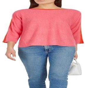 Eileen Fisher Women’s Large Contrast-Trim Chrln (Pink) Organic-Linen Sweater
